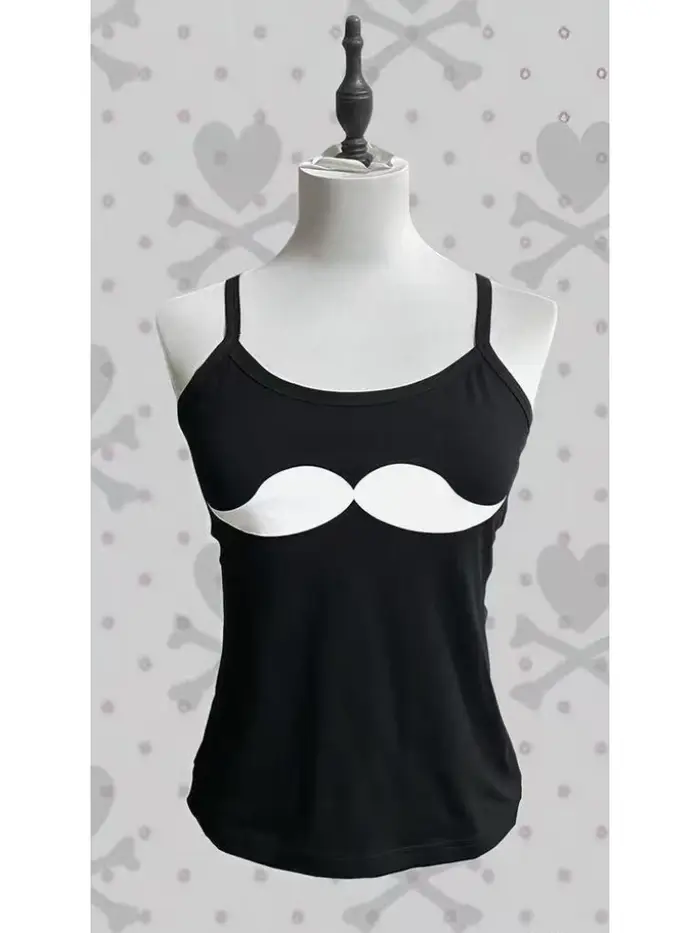 Débardeur japonais Harajuku imprimé moustache pour femme, mignon, coupe ajustée, décontracté, style