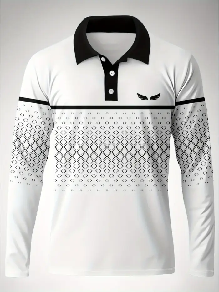 La nouvelle chemise POLO à manches longues pour hommes pour le printemps et l'automne 2025 présente une mode de rue et un confort avec une impression de motifs 3D