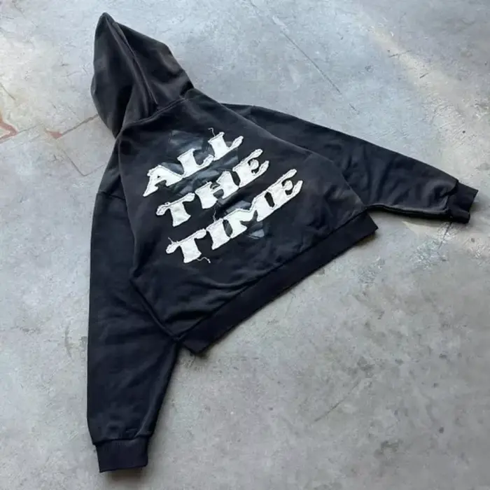 Sweat à capuche zippé surdimensionné brodé pour hommes et femmes