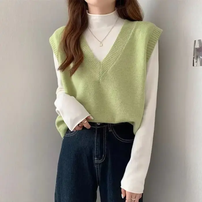 Tricoté femmes pull gilet nouveau sans manches col en v noir tricot pull gilet haut pour femme vêtem