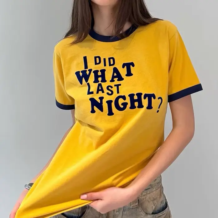 T-shirt unisexe d'été avec lettres floquées 'I DID WHAT LAST NIGHT'