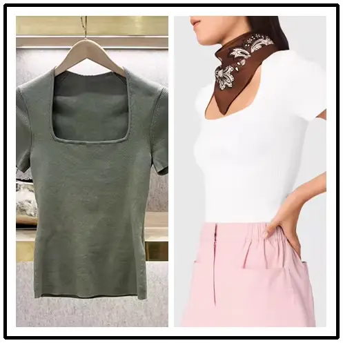 T-shirt en tricot à col carré pour femme