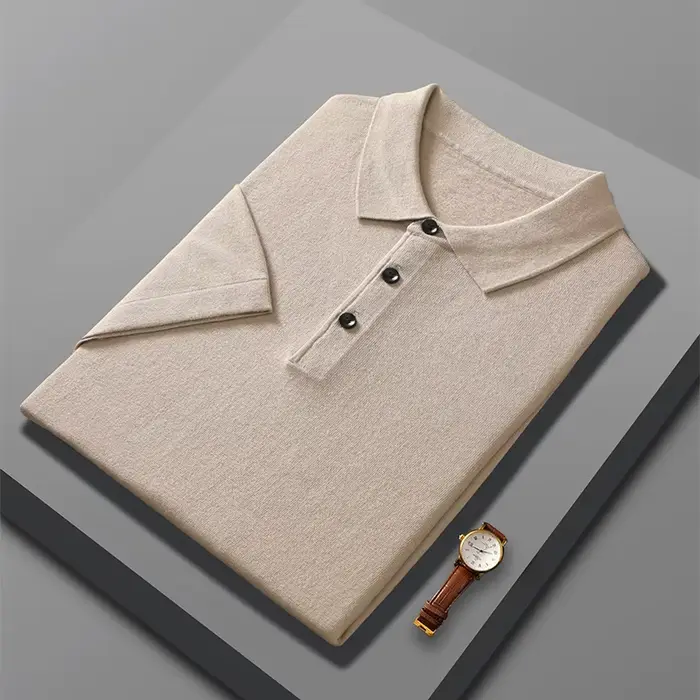 100% mérinos pull été hommes revers T-shirt