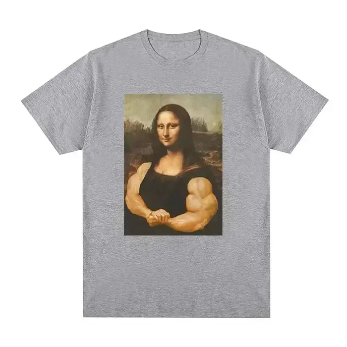 Drôle Mona Lisa Fitness T-shirt Muscles Gym Décontracté Graphique Manches Courtes T-shirts Unisexe M
