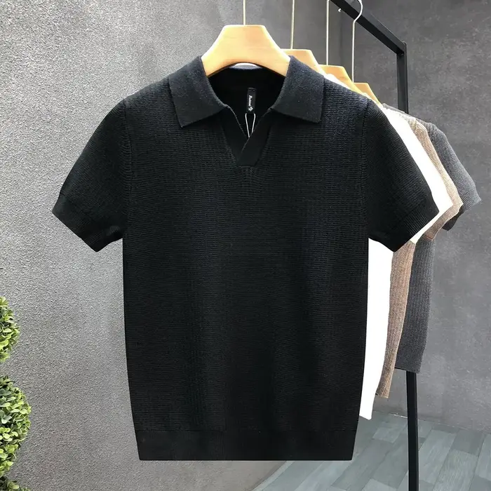 Polo d'été pour hommes, Style coréen, Slim, résistant aux rides, col, couleur unie, T-Shirts décontr