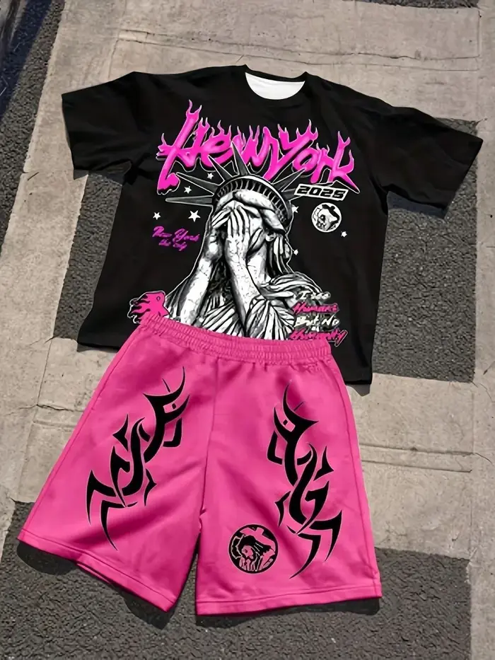T-shirt et short respirants à col rond pour hommes, ensemble deux pièces confortable pour l'extérieu