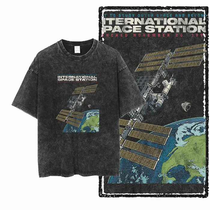 SA ASTRONAUT SPACE THEMES imprimé coton lavé à l'acide graphique unisexe t-shirt Cool Streetwear hom