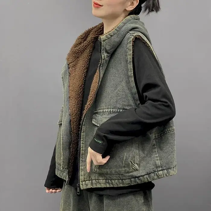 Gilets en Denim pour Femme, à Capuche, Style Coréen, Décontracté