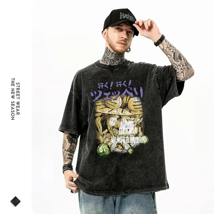 JOJO Steel Ball Run T-shirt Vintage lavé Zeppeli Gyro t-shirts surdimensionné Manga