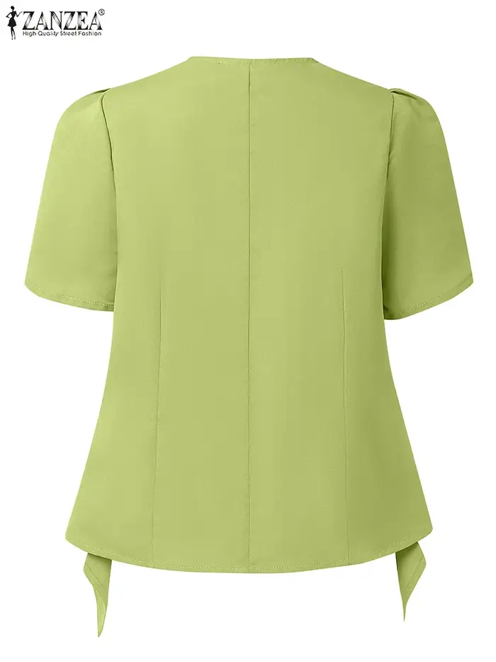 ZANZEA femmes mode asymétrique ourlet Chemises 2025 été col rond boutonné taille ajustée