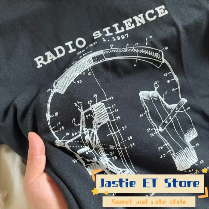 T-shirt à manches courtes et col rond pour femmes, noir, lettre imprimée, écouteur, Harajuku Streetw