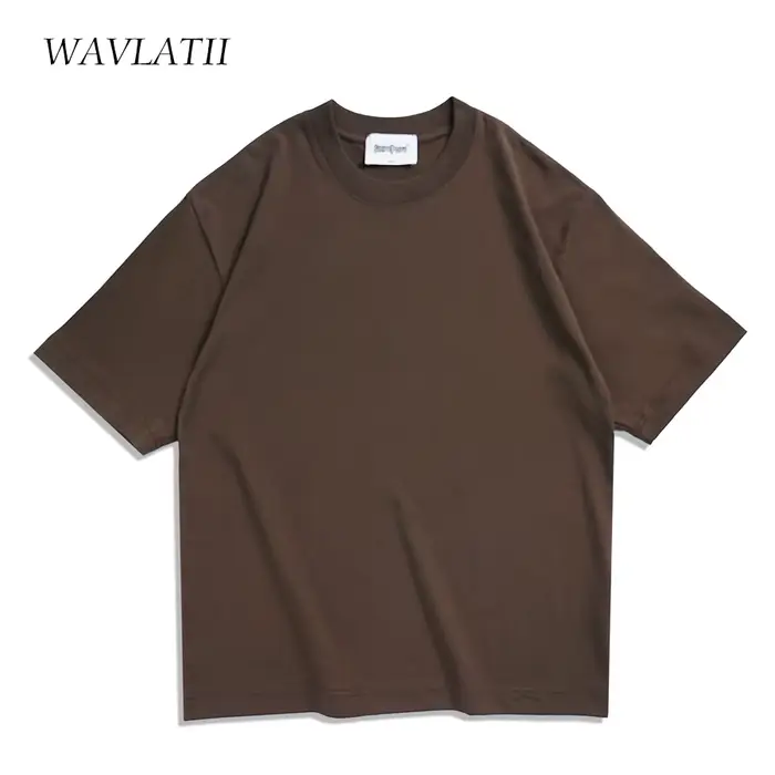 WAVLATII surdimensionné été t-shirts pour femmes hommes marron décontracté femme coréen Streetwear