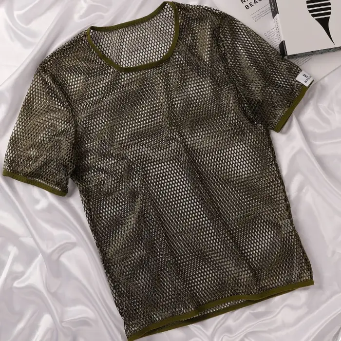 T-shirt en maille pour homme, nouveau modèle d'été, transparent, ajouré, respirant, streetwear