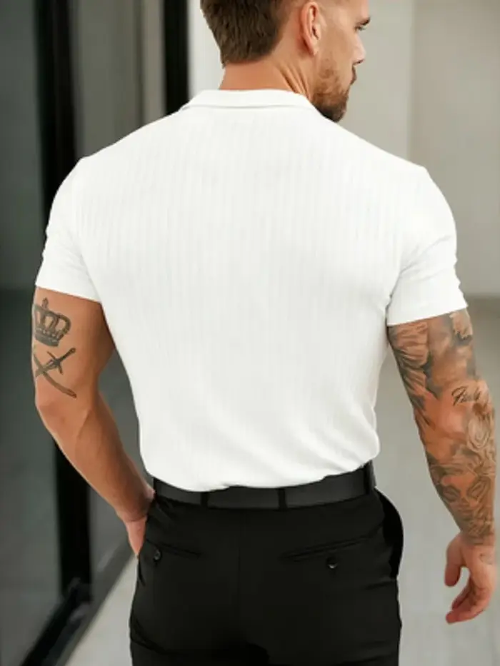 Polo à manches courtes en maille côtelée amincissante pour homme