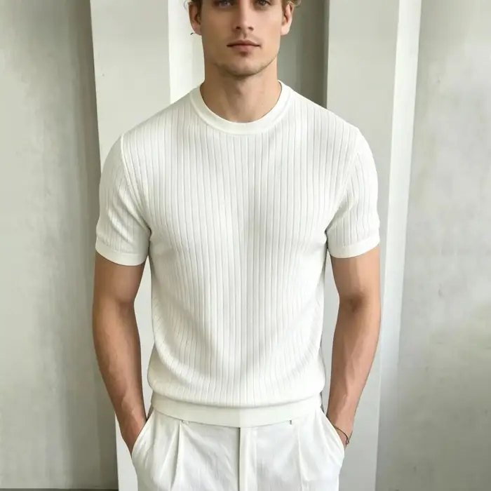 T-shirt côtelé à manches courtes pour homme