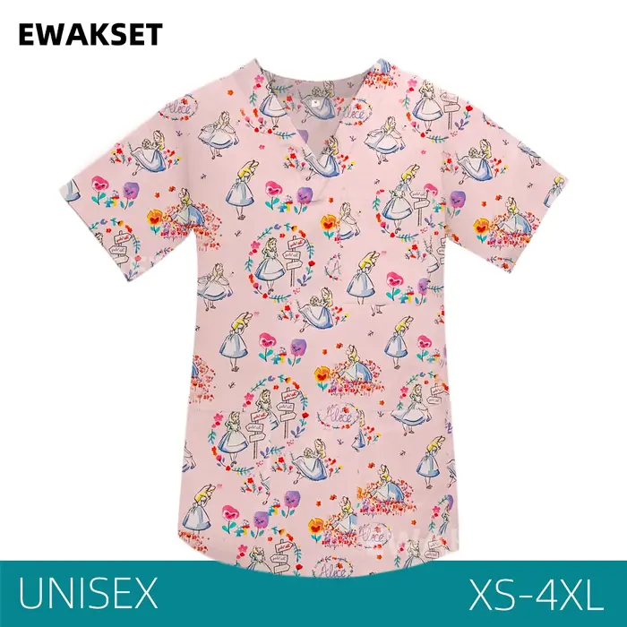 Chemisier de gIslande médical imprimé princesse pour femmes, haut d'infirmière, t-shirt à col en V,