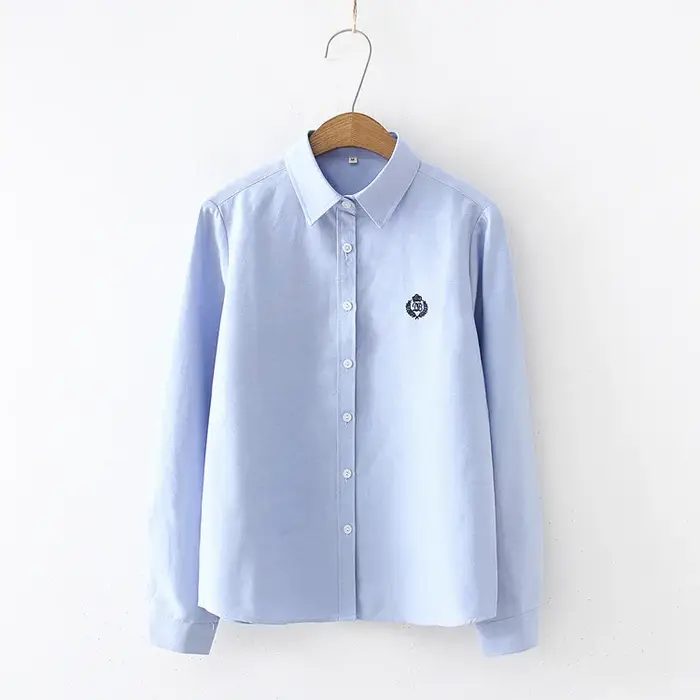 Chemisiers femme 2021 mode printemps nouvelles femmes jeunesse Simple couleur unie broderie à manche