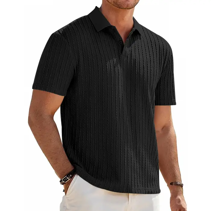 Polo à manches courtes boutonné en maille jacquard décontracté pour homme, style européen et américa