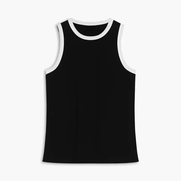 Débardeur côtelé sport pour femme - T-shirt sans manches à bordure contrastante