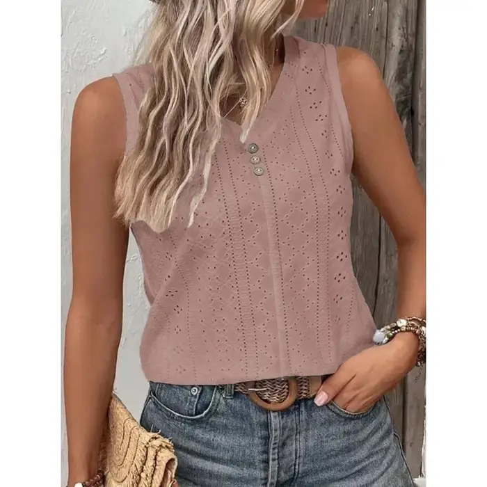 2025 nouveau débardeur pour femmes vêtements mode couleur unie col rond T-Shirt boutonné pour les femmes
