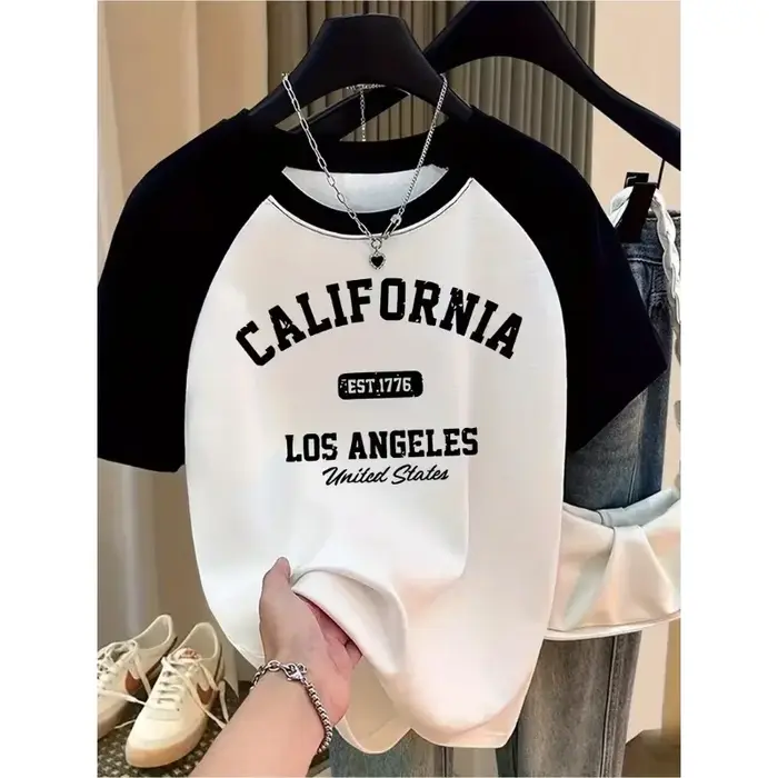 T-shirt graphique pour femme avec motif de cœur, EST 1776 LOS ANGELES États-Unis, imprimé décontracté, t-shirt graphique Y2k