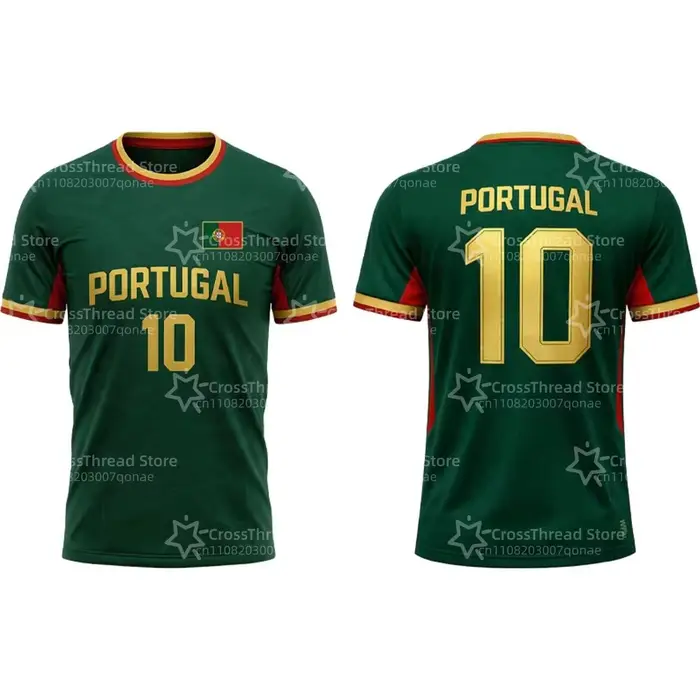 T-shirt imprimé drapeau du Portugal, uniforme d'entraînement de football d'été, maillot respirant et