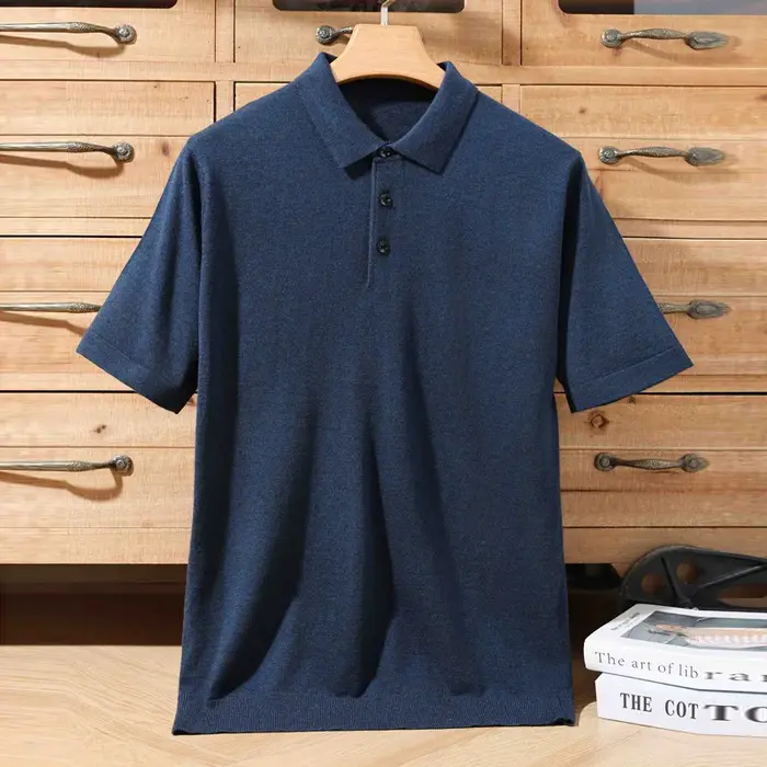 Haute qualité Ultra Fine 100% laine mérinos printemps été hommes d'affaires col Polo à manches courtes