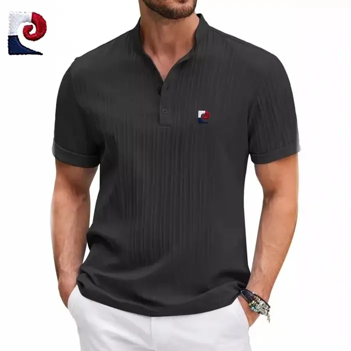 Nouveau polo à manches courtes pour homme de haute qualité, col Henry, tendance, élégant, décontract