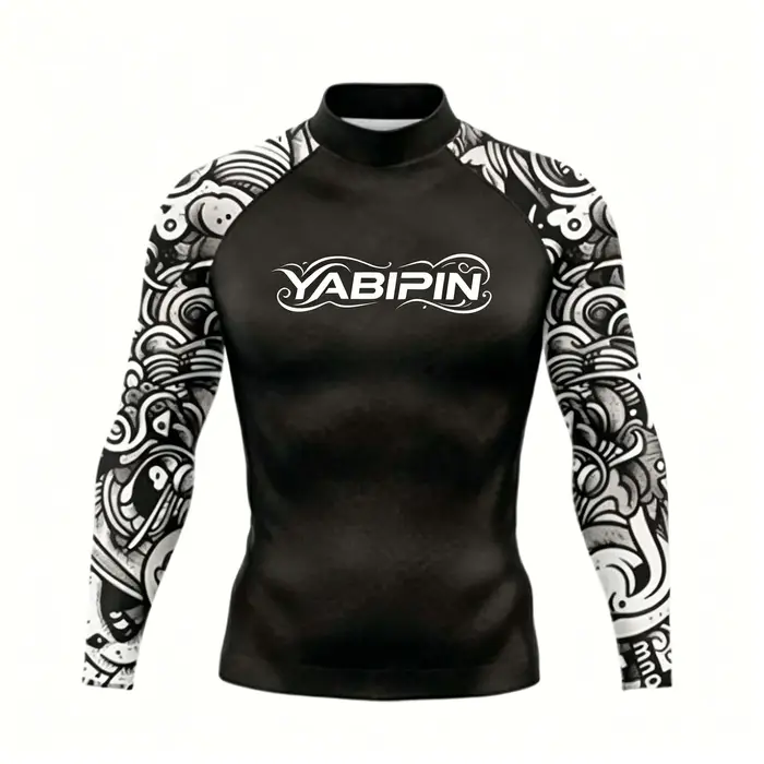 Rashguard à manches longues à séchage rapide pour homme avec col montant – T-shirt de plage anti-UV