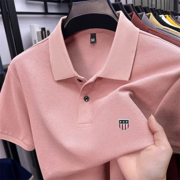 Polo homme de luxe en coton 100% pour l'été, imprimé sur le col, manches courtes, t-shirt décontract