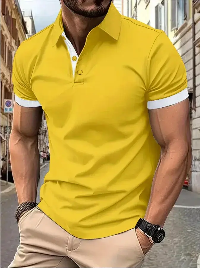 Polo Homme Manches Courtes Color Block Coupe Slim Style Anglais Décontracté Streetwear Été Respirant Tendance Golf Top Tee