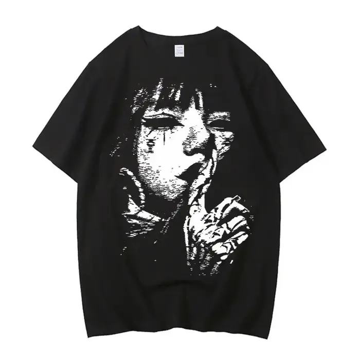Chemise Junji Ito Y2k, vêtements coréens, hauts à imprimé graphique vintage, col rond, t-shirts esthétiques tendance, décontractés, streetwear unisexe