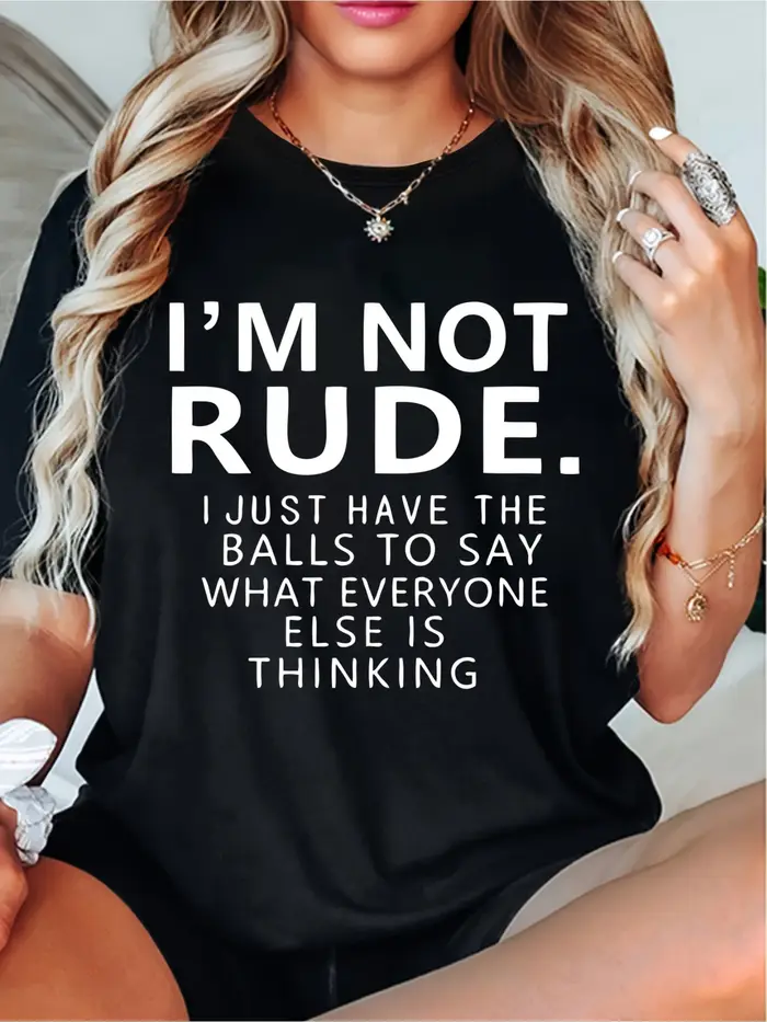 T-shirt femme je ne suis pas grossier lettre imprimée décontracté doux col rond haut femme décontrac