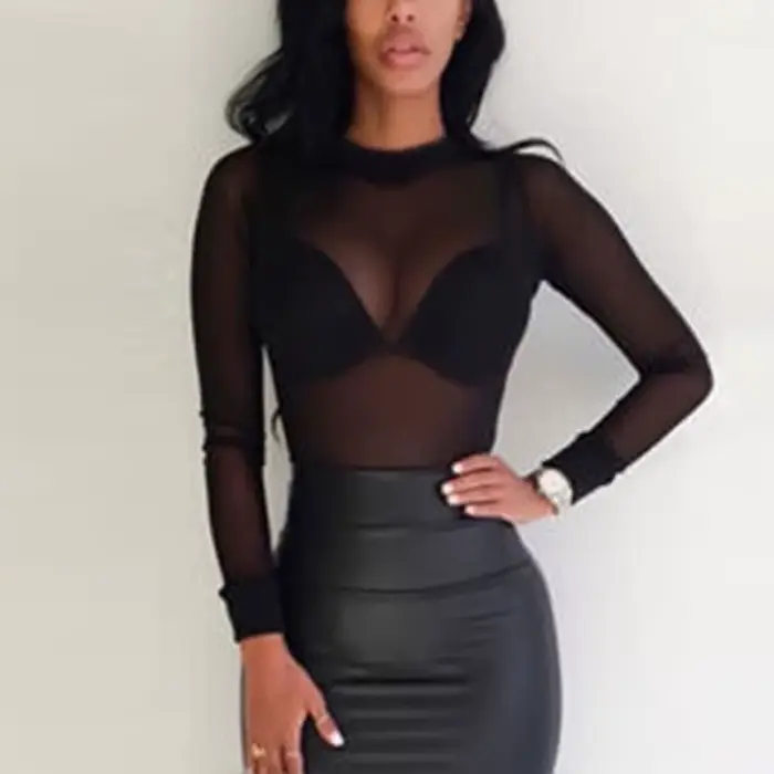 T-shirt transparent à manches longues pour femmes
