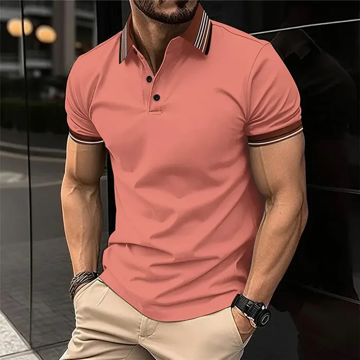 2025 Amazon transfrontalier nouveau POLO pour hommes couleur unie bouton décontracté mode à manches courtes T-shirt haut