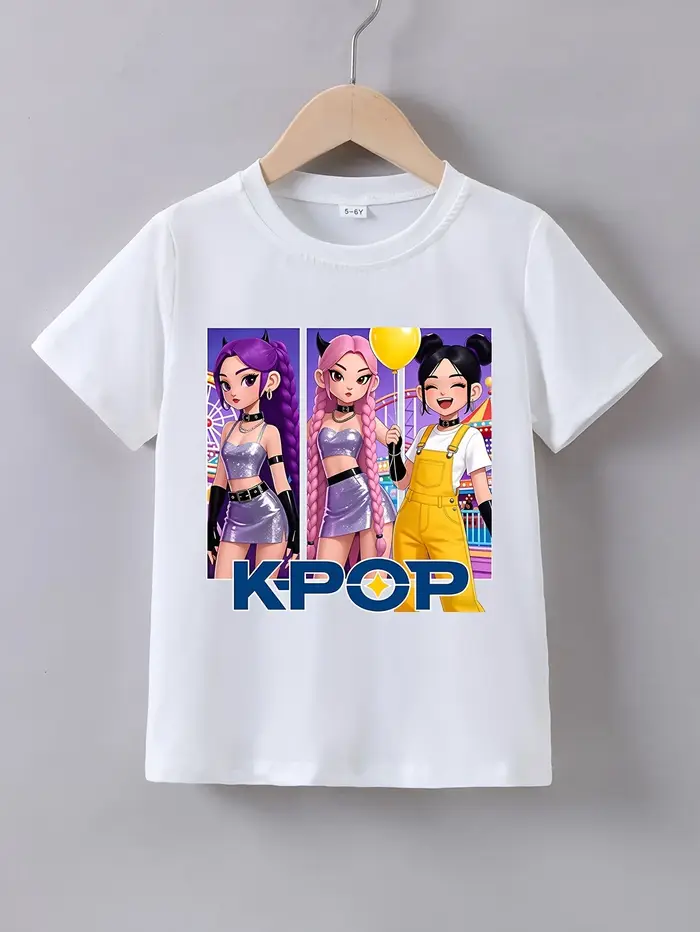 T-shirt Kpop pour filles 2026, imprimé 3 idoles mignonnes, coton doux, tee-shirt décontracté à manch