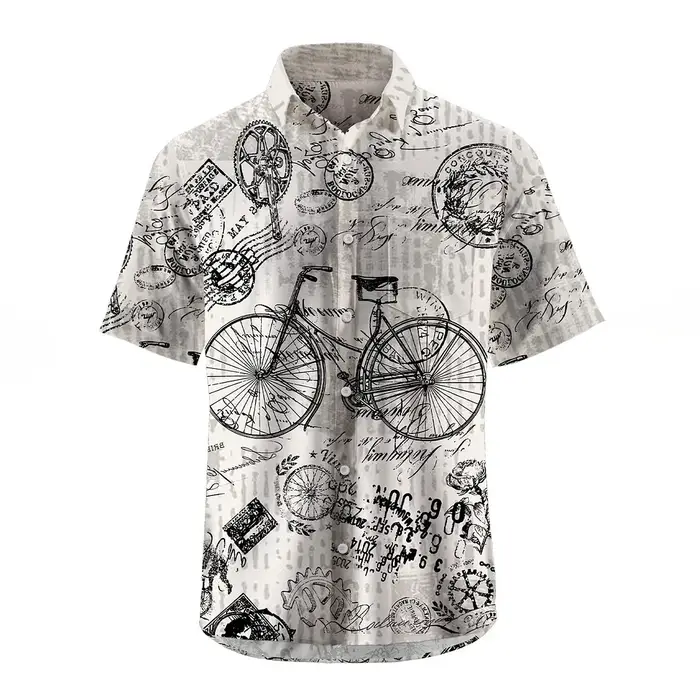 Chemise homme manches courtes Plaid vélo imprimé bouton