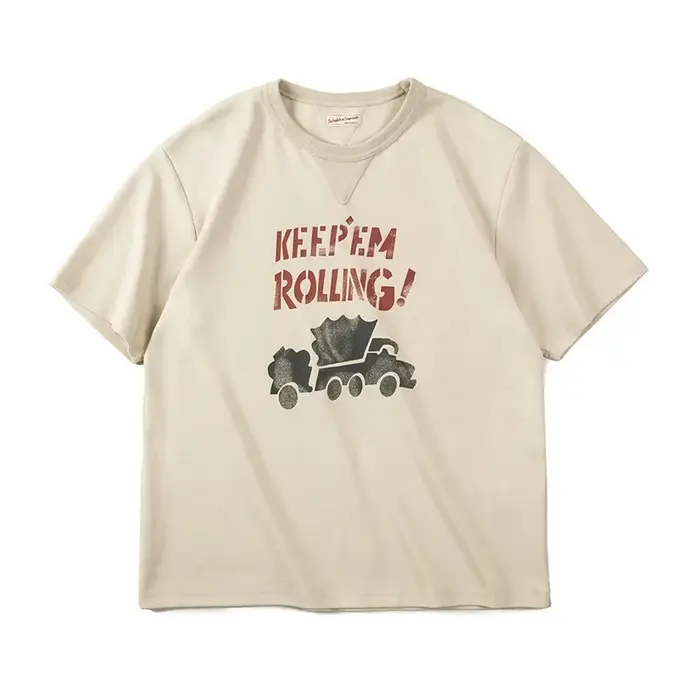 Maden Maden été hommes Beige manches courtes T-Shirts Vintage Graffiti lettre voiture impression T-Shirts poids lourd