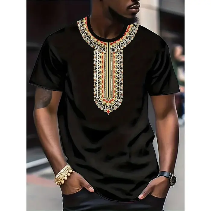 T-Shirt à motif ethnique africain pour hommes, Tribal Dashiki imprimé en 3D, décontracté, manches co