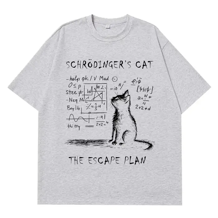 T-shirt en coton à manches courtes pour hommes et femmes, imprimé créatif, physique du chat de Schrö