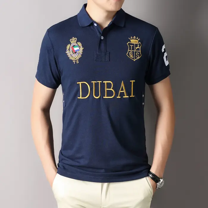 Polo homme EAU Dubaï court Royal décontracté sport fête haut de gamme coton broderie luxe contraste couleur design original