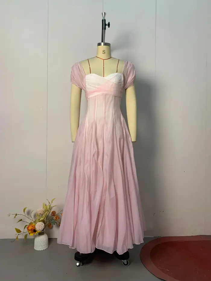 VGH français doux robes d'été pour les femmes col carré sans manches tunique maille Dates fête bouffée longue robe femme vêtements Style