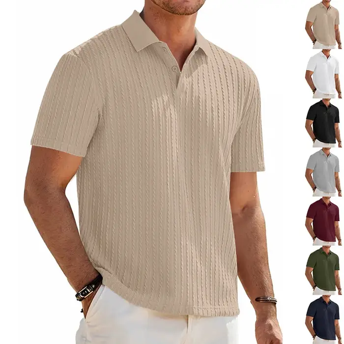 Polo à manches courtes boutonné en maille jacquard décontracté pour homme