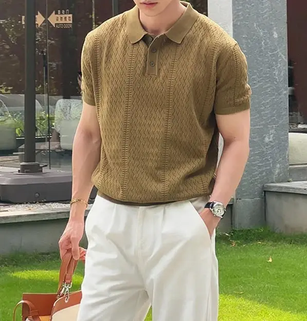 T-shirt Polo en maille à manches courtes pour homme