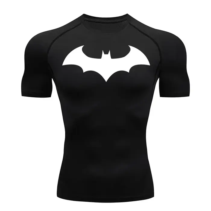 Chauve-souris graphique Compression t-shirts chemises hommes à manches courtes anti-éruption gymnastique entraînement course t-shirt été athlétique séchage rapide hauts mâle