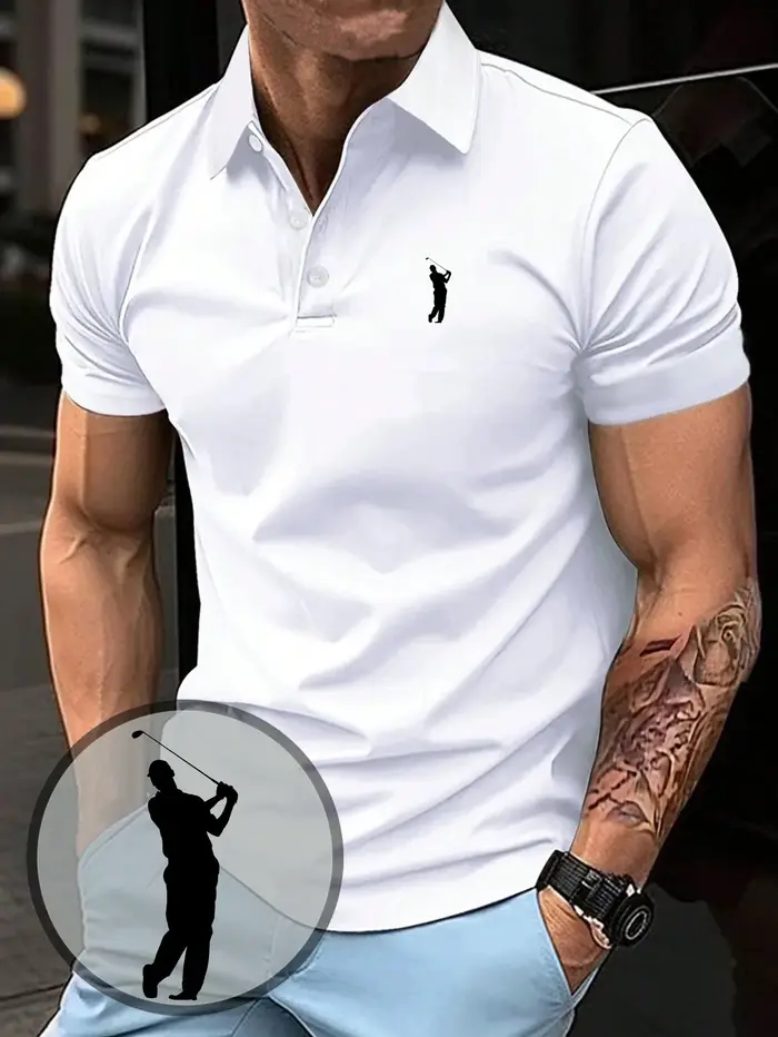 Polo pour homme avec motif de golf imprimé, t-shirt à manches courtes, style décontracté et conforta