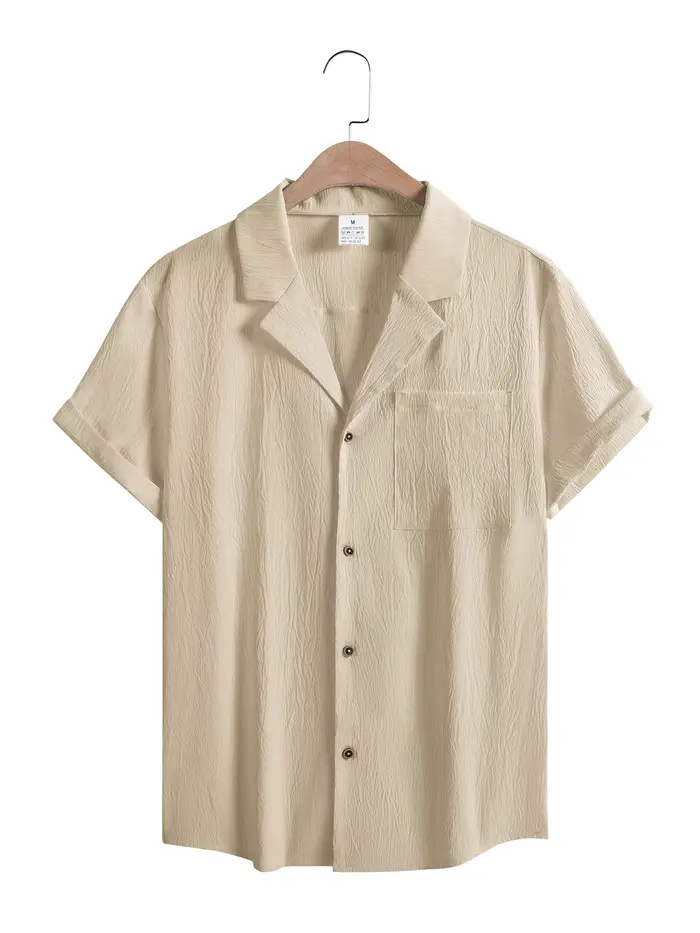 Nouveaux hommes à manches courtes T-Shirts été à la mode respirant ample jeunesse basique coton poche haut couleur unie col montant chemises