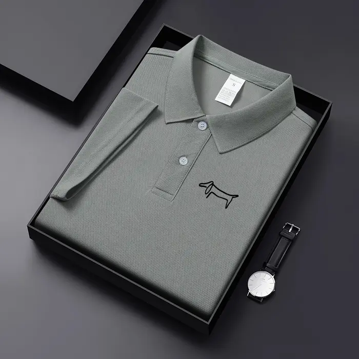 Nouveau T-shirt décontracté à col pour homme en tissu respirant de couleur unie