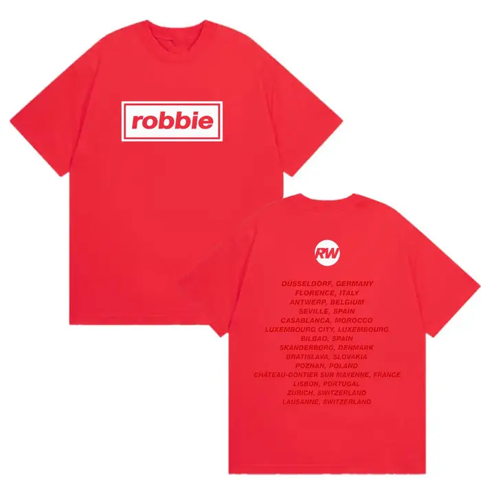 Robbie Williams Tour 2026 T-shirt imprimé pour hommes et femmes, vêtements à la mode, T-shirt à manc