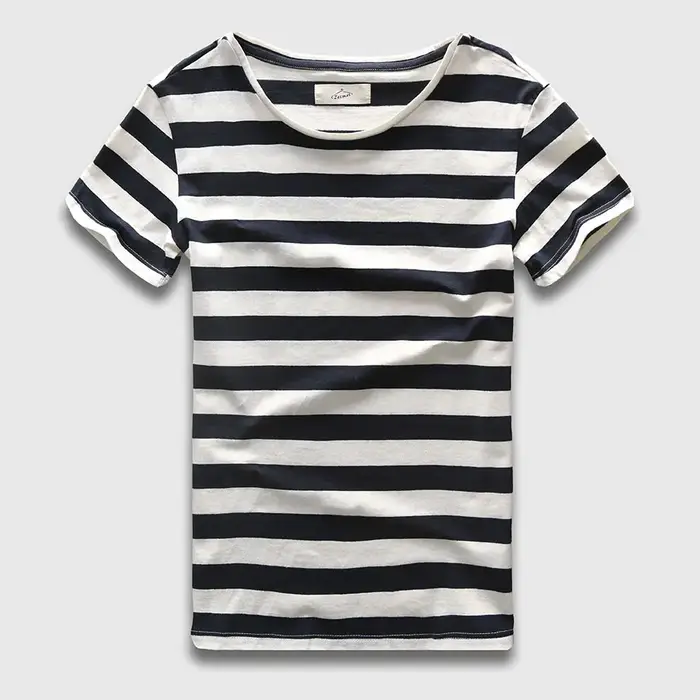 Zecmos nouveaux hommes T-Shirt à rayures mode col rond à manches courtes coupe ajustée bleu rayé